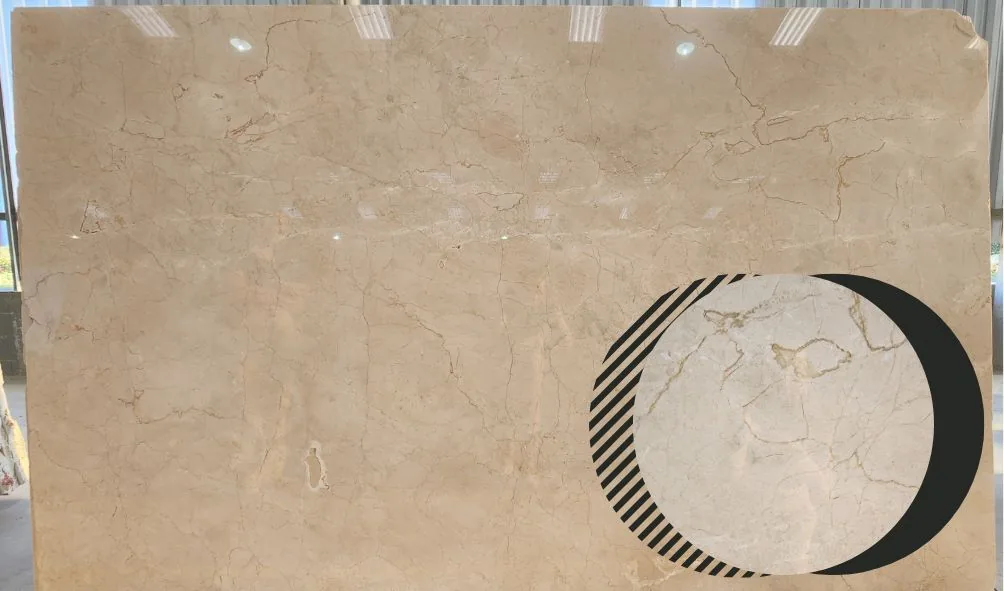 Chapa de Mármore Crema Marfil, mármore bege de fundo homogêneo e veios suaves, atemporal em banheiros